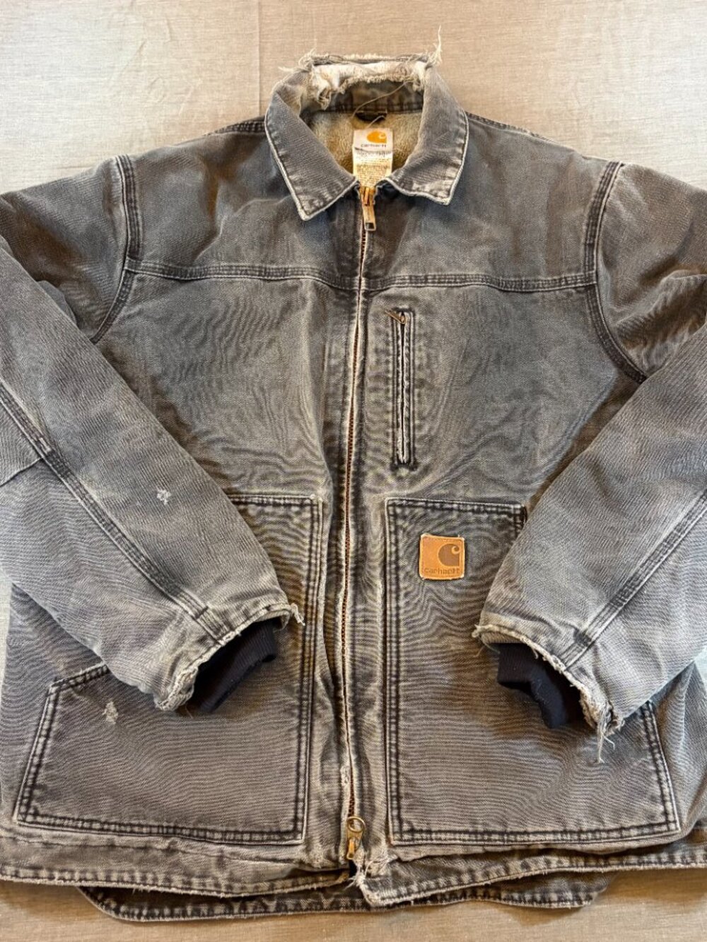Vintage Carhartt C61 BLK Sandstone Ridge Sherpa Lined Black Jacket L DISTRESSED